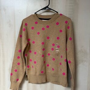 On 34th Tan Sweater with Pink Polka Dots